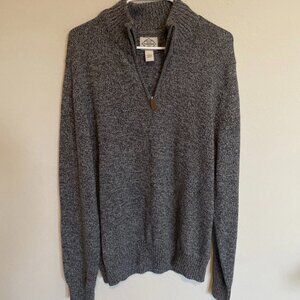 St Johns Bay Mens Pullover Sweater Large Gray Long Sleeve 1/4 Zip Classic Preppy